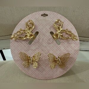 Gold Butterfly and Bow Hair Clips NWT
